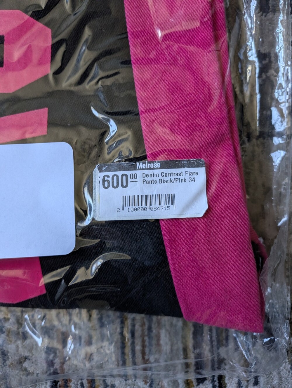That's A Awful Lot Of Cough Syrup Denim Contrast Flare Pants Black Pink Size 34 - Picture 3 of 9